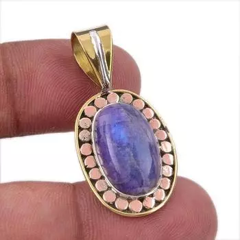 Natural Rainbow Moonstone 925 Sterling Silver Jewelry TwoTone Pendant 1.50 j9t42