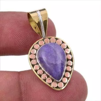 Natural Rainbow Moonstone 925 Sterling Silver Jewelry TwoTone Pendant 1.50 N6r95