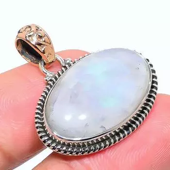 Natural Rainbow Moonstone 925 Sterling Silver Jewelry TwoTone Pendant 1.26 C9b49