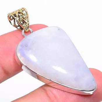 Natural Rainbow Moonstone 925 Sterling Silver Jewelry TwoTone Pendant 2.05 R6o82