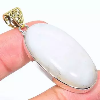 Natural Rainbow Moonstone 925 Sterling Silver Jewelry TwoTone Pendant 2.17 a7K51