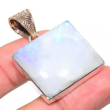 Natural Rainbow Moonstone 925 Sterling Silver Jewelry TwoTone Pendant 1.69 H0a21