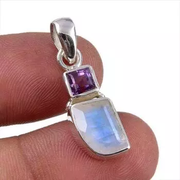 Natural Rainbow Moonstone,Amethyst 925 Sterling Silver Gift Pendant 1.25 t8R90