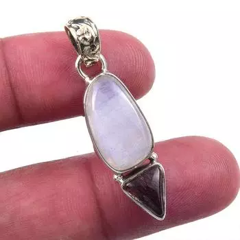 Natural Rainbow Moonstone,Black Rutile 925 Solid Silver Gift Pendant 1.50 j9r80