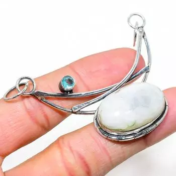 Подвеска из натурального радужного лунного камня, голубого топаза из стерлингового серебра 925 пробы 2,36 дюйма W7H63