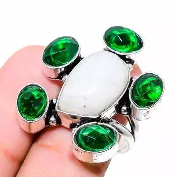 Натуральный радужный лунный камень, драгоценный камень диопсид, серебро 925 пробы, размер кольца 7 a1f80