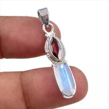 Natural Rainbow Moonstone,Garnet Gemstone 925 Sterling Silver Pendant 1.50 u5S32