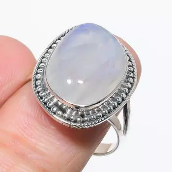 Natural Rainbow Moonstone Gemstone 925 Solid Silver Jewelry Ring Size 10 q2d11
