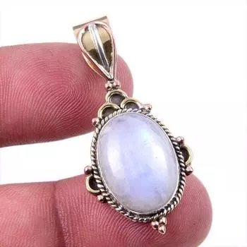 Natural Rainbow Moonstone Gemstone 925 Solid Silver Two Tone Pendant 1.50 n3t68