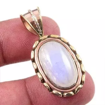 Natural Rainbow Moonstone Gemstone 925 Solid Silver Two Tone Pendant 1.50 k5K19