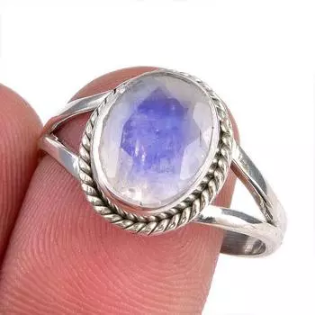 Natural Rainbow Moonstone Gemstone 925 Solid Silver Jewelry Ring Size 9.5 V3R87