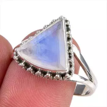 Natural Rainbow Moonstone Gemstone 925 Solid Silver Jewelry Ring Size 9.5 Z5m68