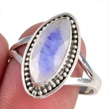 Natural Rainbow Moonstone Gemstone 925 Solid Silver Jewelry Ring Size 10 h5r53