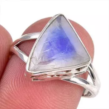 Natural Rainbow Moonstone Gemstone 925 Solid Silver Jewelry Ring Size 7.5 h9o67