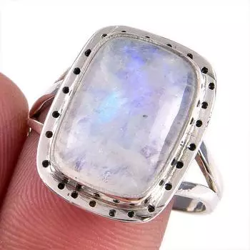 Natural Rainbow Moonstone Gemstone 925 Solid Silver Jewelry Ring Size 9.5 z7a14