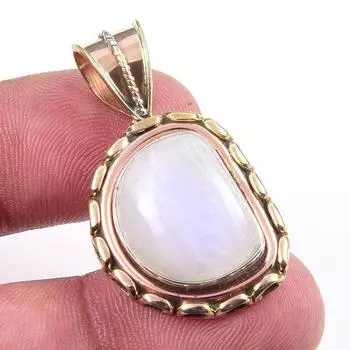 Natural Rainbow Moonstone Gemstone 925 Solid Silver Two Tone Pendant 1.50 q3D76