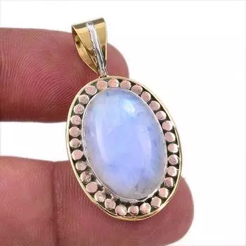 Natural Rainbow Moonstone Gemstone 925 Solid Silver Two Tone Pendant 1.50 s2n93