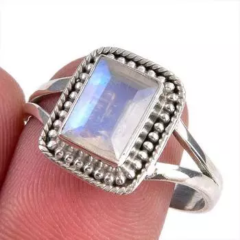 Natural Rainbow Moonstone Gemstone 925 Solid Silver Jewelry Ring Size 10 q5i62