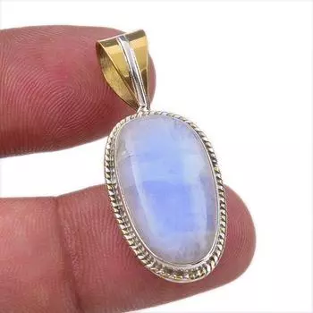 Natural Rainbow Moonstone Gemstone 925 Solid Silver Two Tone Pendant 1.50 z0W54
