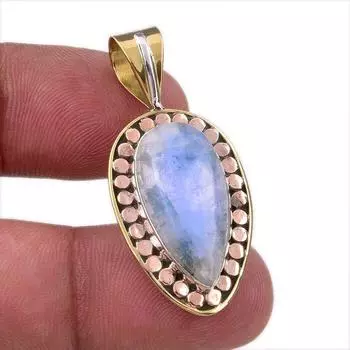 Natural Rainbow Moonstone Gemstone 925 Solid Silver Two Tone Pendant 1.50 R3E95