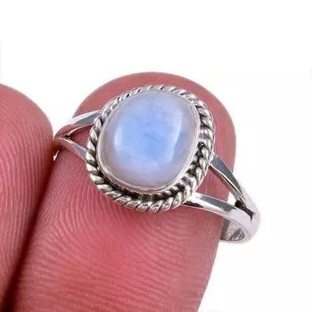 Natural Rainbow Moonstone Gemstone 925 Solid Silver Jewelry Ring Size 8.5 b3k99