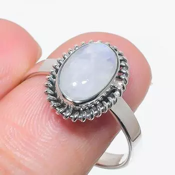 Natural Rainbow Moonstone Gemstone 925 Solid Silver Jewelry Ring Size 10 N0g83