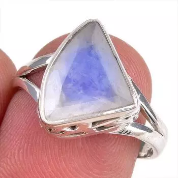 Natural Rainbow Moonstone Gemstone 925 Solid Silver Jewelry Ring Size 7.5 E7f20