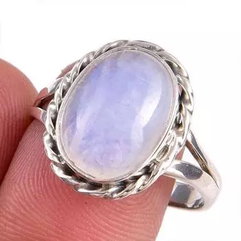 Natural Rainbow Moonstone Gemstone 925 Solid Silver Jewelry Ring Size 10 a7H23