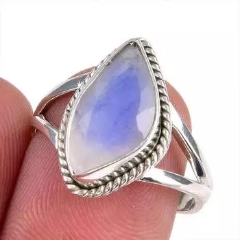 Natural Rainbow Moonstone Gemstone 925 Solid Silver Jewelry Ring Size 7.5 z2m54