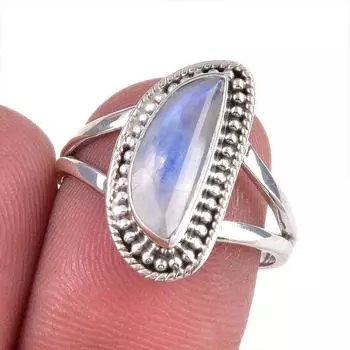 Natural Rainbow Moonstone Gemstone 925 Solid Silver Jewelry Ring Size 7.5 O8e40