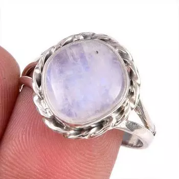 Natural Rainbow Moonstone Gemstone 925 Solid Silver Jewelry Ring Size 9.5 P6L66