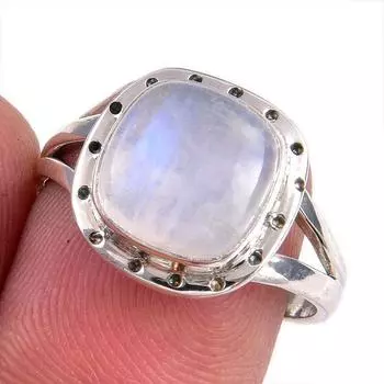 Natural Rainbow Moonstone Gemstone 925 Solid Silver Jewelry Ring Size 7.5 Q2s71