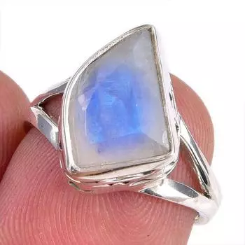 Natural Rainbow Moonstone Gemstone 925 Solid Silver Jewelry Ring Size 5.5 Z1u49