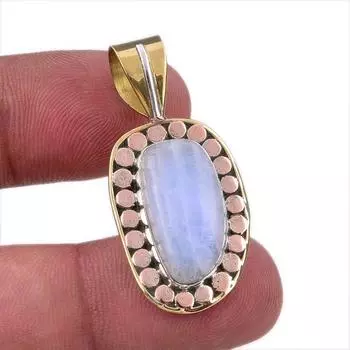 Natural Rainbow Moonstone Gemstone 925 Solid Silver Two Tone Pendant 1.50 A6M46