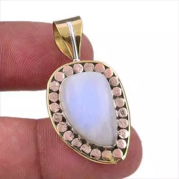 Natural Rainbow Moonstone Gemstone 925 Solid Silver Two Tone Pendant 1.50 O7C01