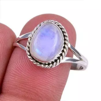 Natural Rainbow Moonstone Gemstone 925 Solid Silver Jewelry Ring Size 10 i1v16