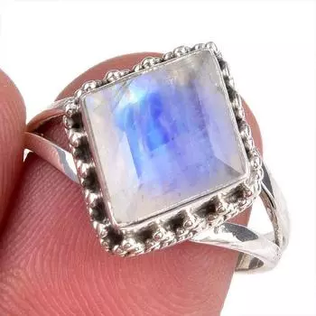 Natural Rainbow Moonstone Gemstone 925 Solid Silver Jewelry Ring Size 7.5 y6r82