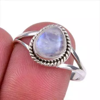 Natural Rainbow Moonstone Gemstone 925 Solid Silver Jewelry Ring Size 10 Y2c10
