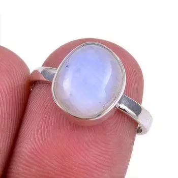 Natural Rainbow Moonstone Gemstone 925 Solid Silver Jewelry Ring Size 6.5 v4i76
