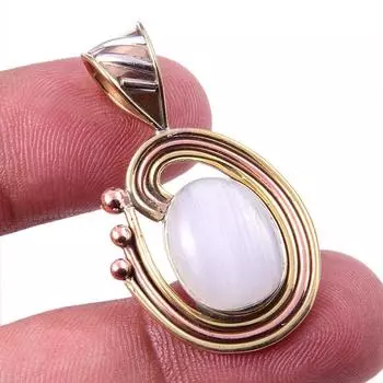 Natural Rainbow Moonstone Gemstone 925 Solid Silver Two Tone Pendant 1.50 T8a96