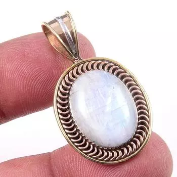Natural Rainbow Moonstone Gemstone 925 Solid Silver Two Tone Pendant 1.50 P0c81