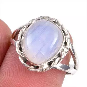 Natural Rainbow Moonstone Gemstone 925 Solid Silver Jewelry Ring Size 6.5 i9O97