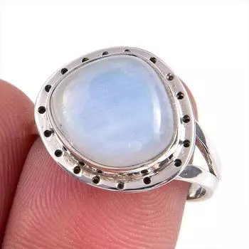 Natural Rainbow Moonstone Gemstone 925 Solid Silver Jewelry Ring Size 7.5 R9u99