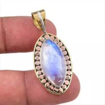 Natural Rainbow Moonstone Gemstone 925 Solid Silver Two Tone Pendant 1.50 O7B54