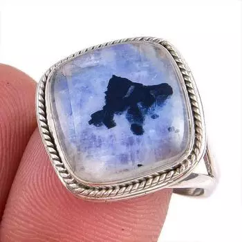 Natural Rainbow Moonstone Gemstone 925 Solid Silver Jewelry Ring Size 9.5 w8h34
