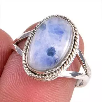 Natural Rainbow Moonstone Gemstone 925 Solid Silver Jewelry Ring Size 7.5 i0k10