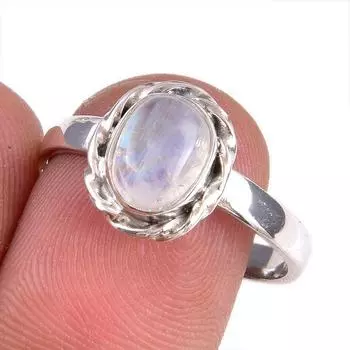 Natural Rainbow Moonstone Gemstone 925 Solid Silver Jewelry Ring Size 8.5 u9c66