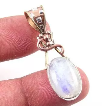 Natural Rainbow Moonstone Gemstone 925 Solid Silver Two Tone Pendant 1.50 n1V43