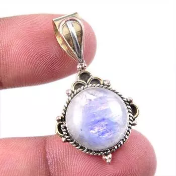 Natural Rainbow Moonstone Gemstone 925 Solid Silver Two Tone Pendant 1.50 y5y75