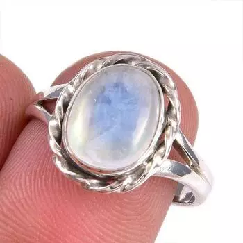 Natural Rainbow Moonstone Gemstone 925 Solid Silver Jewelry Ring Size 7.5 V9a78